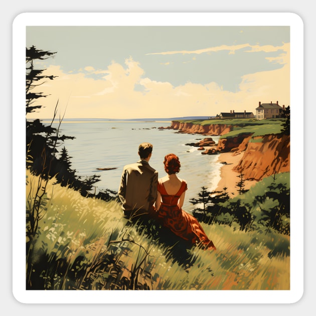 Vintage Romantic Couple on Prince Edward Island - Nostalgic Artwork Sticker by The Whimsical Homestead